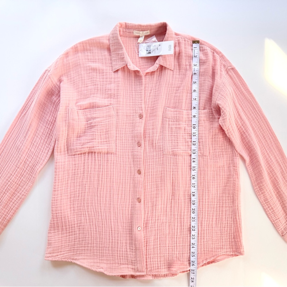NWT Eileen Fisher Organic Cotton Lofty Gauze Classic Collar Button Shirt Peach S - Picture 9 of 15